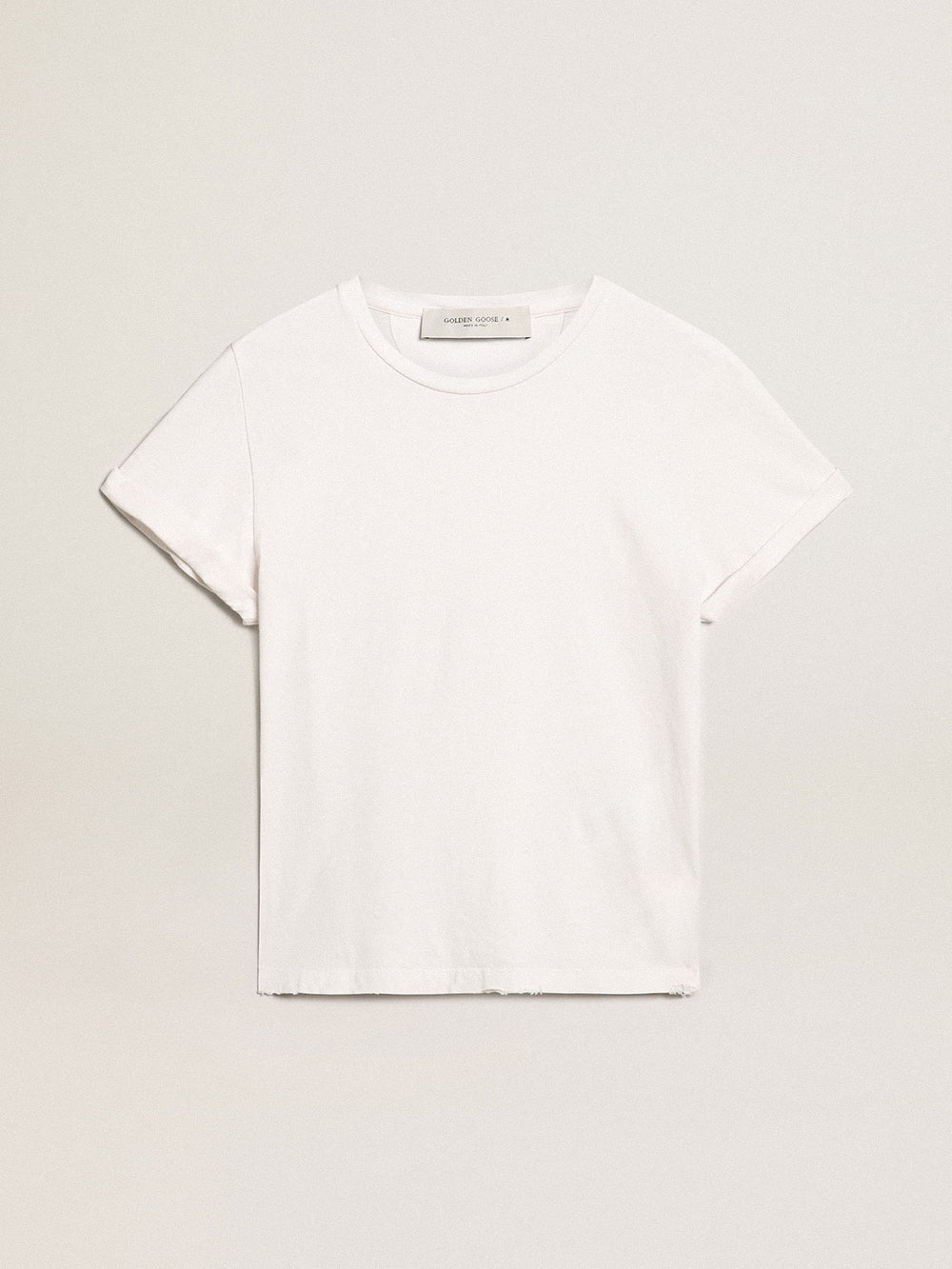 Distressed slim-fit women’s T-shirt in white
