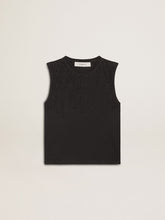 Sleeveless T-shirt in worn-black with tone-on-tone gradient embroidery