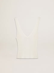 Sleeveless top embroidered with worn-white ribbing