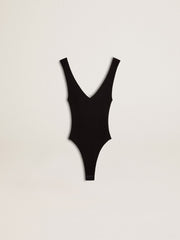 Women's black V-neck bodysuit
