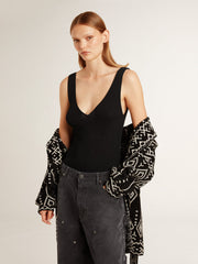 Women's black V-neck bodysuit