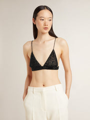 Women's black crochet top with crystals