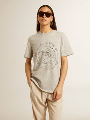 Women’s T-shirt in gray melange cotton with seasonal print