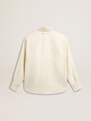 Women's viscose and cotton blend shirt with crystal-embellished collar