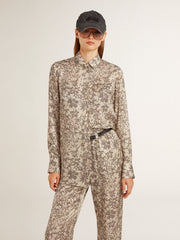 Women's silk blend pajama shirt with a floral print