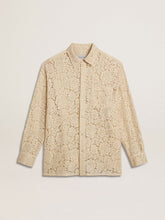 Oversized shirt in cream-colored see-through lace