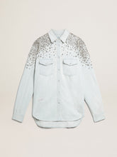 Women's bleached boyfriend shirt with cabochon crystals