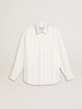 Women's shirt with a vertical striped pattern and crystal embroidery