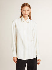 Women's shirt with a vertical striped pattern and crystal embroidery