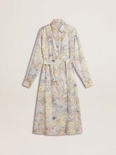 Women's shirt dress with multicolor sequined floral print