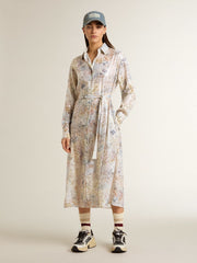 Women's shirt dress with multicolor sequined floral print