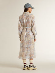 Women's shirt dress with multicolor sequined floral print