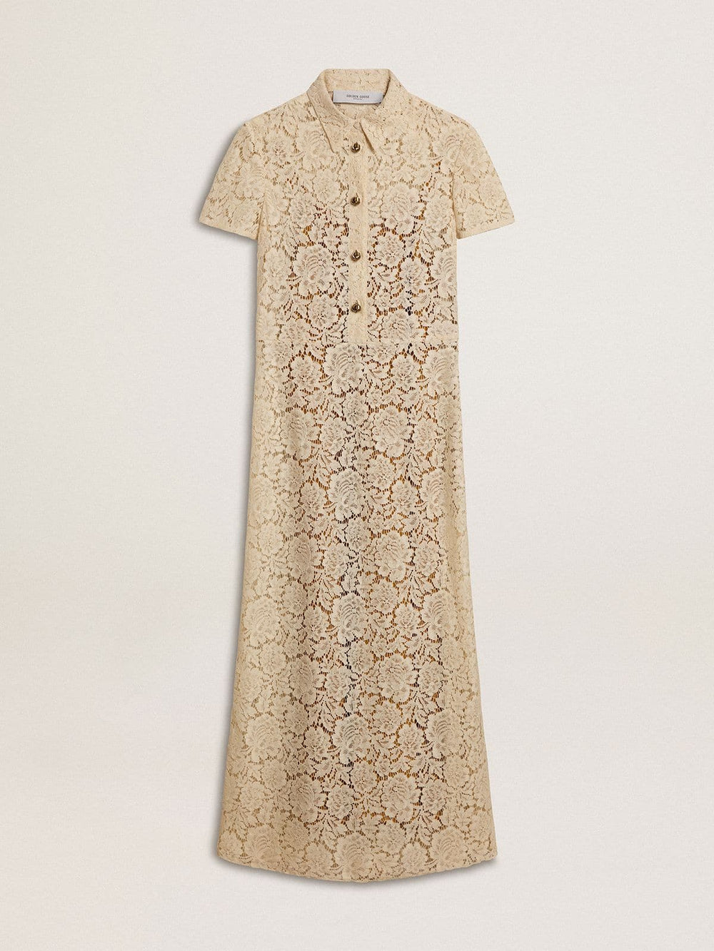 Women's midi dress in cream-colored see-through lace