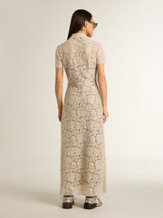 Women's midi dress in cream-colored see-through lace