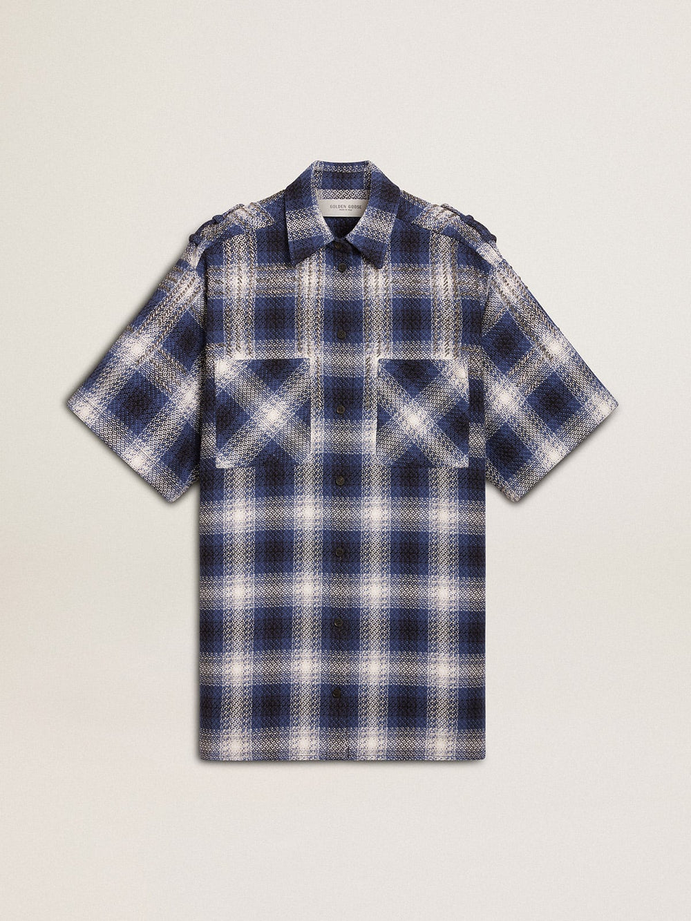 Women's short shirt dress with 3D checkerboard pattern and embroidery