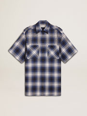 Women's short shirt dress with 3D checkerboard pattern and embroidery