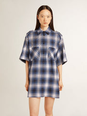 Women's short shirt dress with 3D checkerboard pattern and embroidery