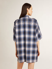 Women's short shirt dress with 3D checkerboard pattern and embroidery