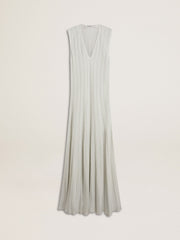 Women’s baby blue dress with vertical striped pattern