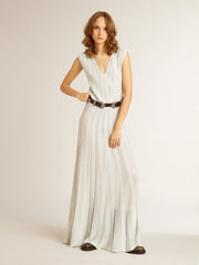 Women’s baby blue dress with vertical striped pattern