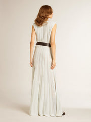 Women’s baby blue dress with vertical striped pattern