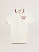 Women's Oasis polo dress in white perforated jersey with burgundy stripes