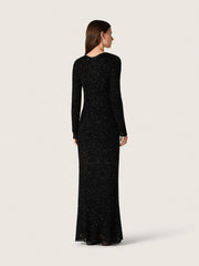 Women's long dress in black mesh with black sequins