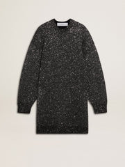 Women's black crew neck dress with all-over silver sequins
