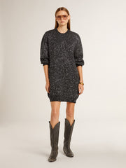 Women's black crew neck dress with all-over silver sequins