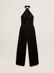 Black wool gabardine jumpsuit
