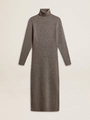 Gray melange ribbed woolen dress with high neck