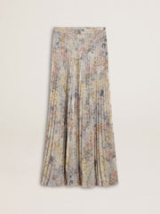 Women's long pleated skirt with multicolor floral sequin print