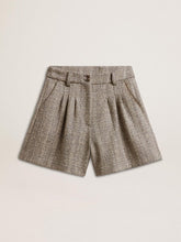 Women’s ecru brown shorts in herringbone wool