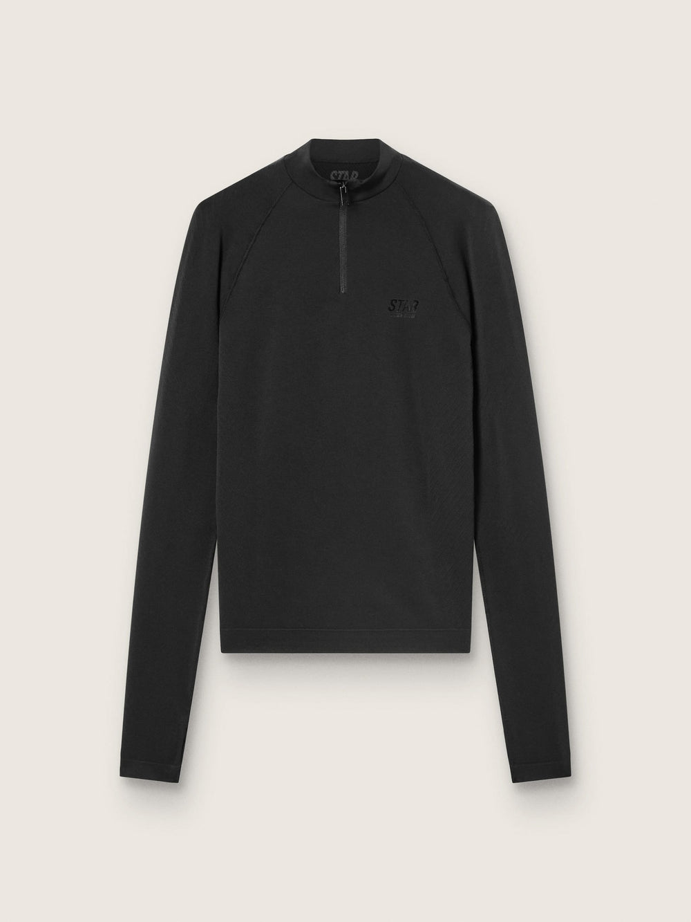 Women's black long-sleeve sports top with zip