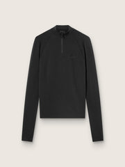 Women's black long-sleeve sports top with zip