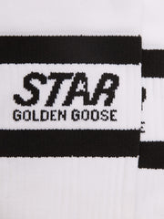 White sports socks with black stripes