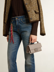 Small Venezia Bag in beige boarded leather with gold details