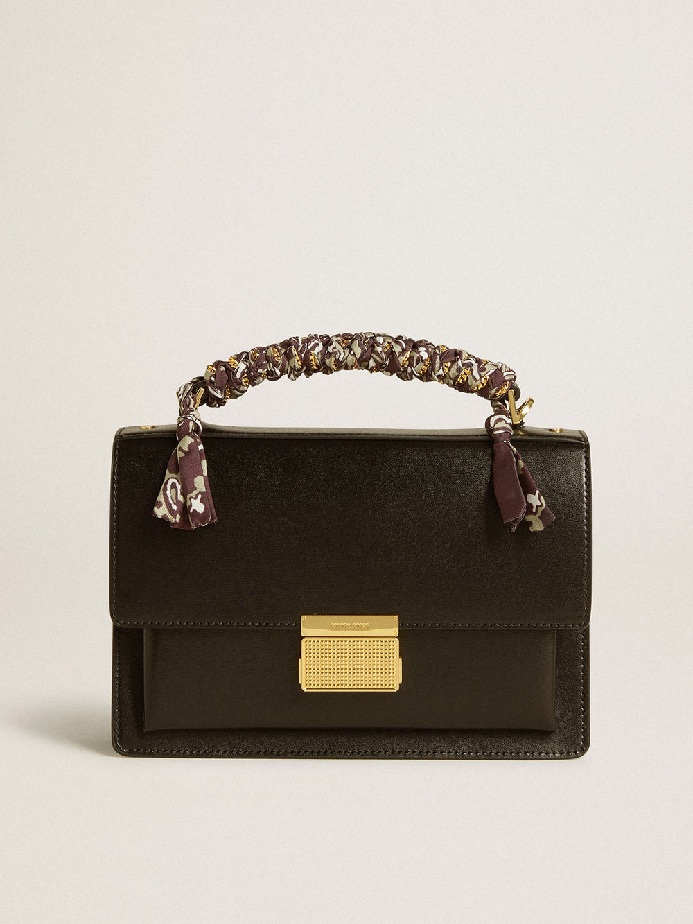 Venezia Bag in black boarded leather with multicolored scarf