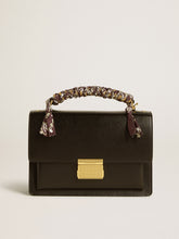 Venezia Bag in black boarded leather with multicolored scarf
