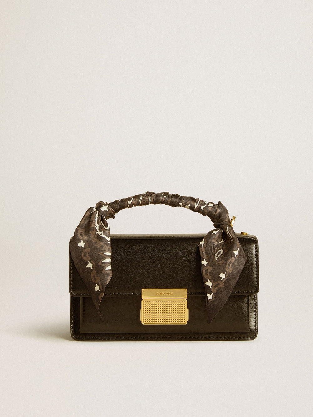 Small Venezia Bag in black boarded leather with silk scarf
