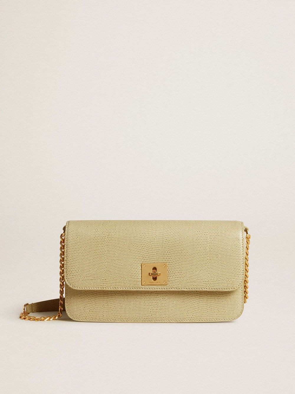 Gioia Bag in mineral-gray sheepskin leather with gold details