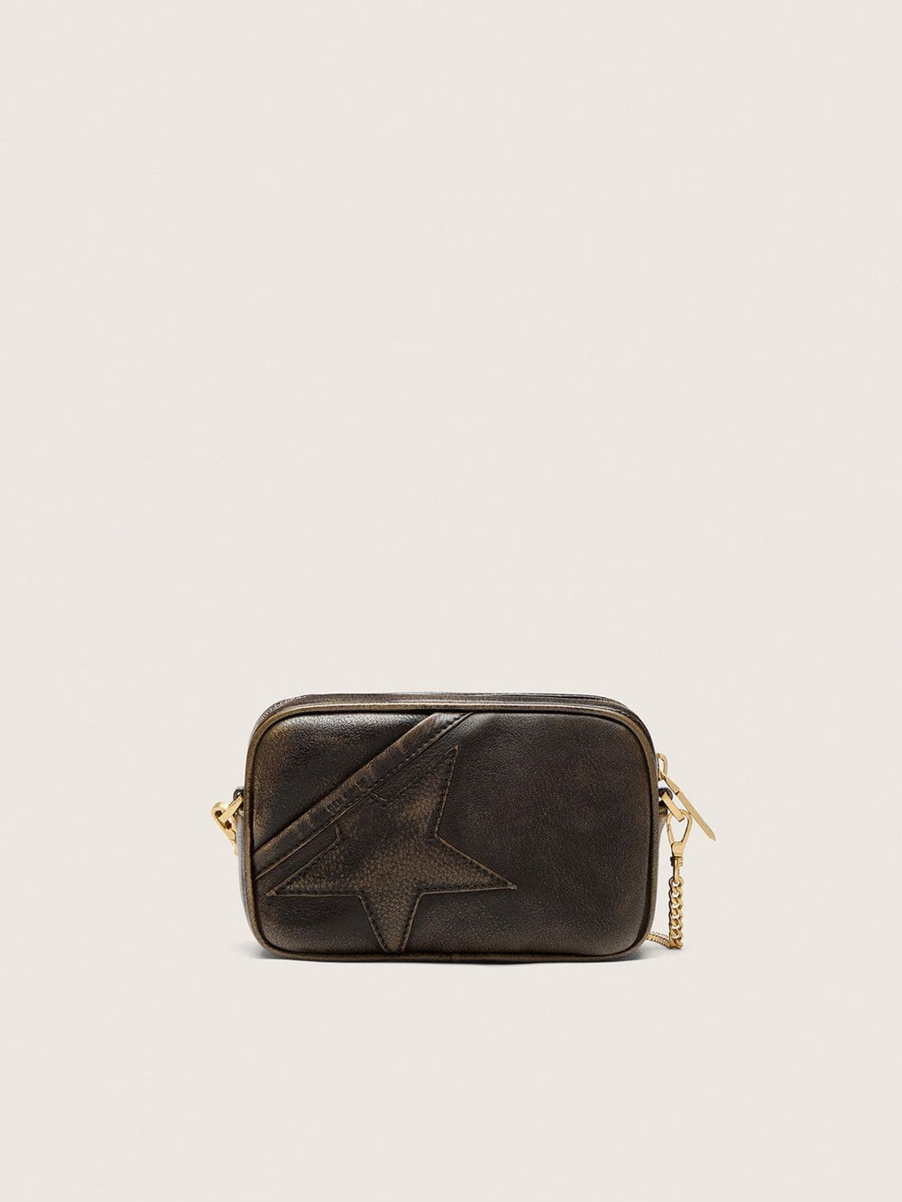 Mini Star Bag in distressed dark-brown leather with tone-on-tone star