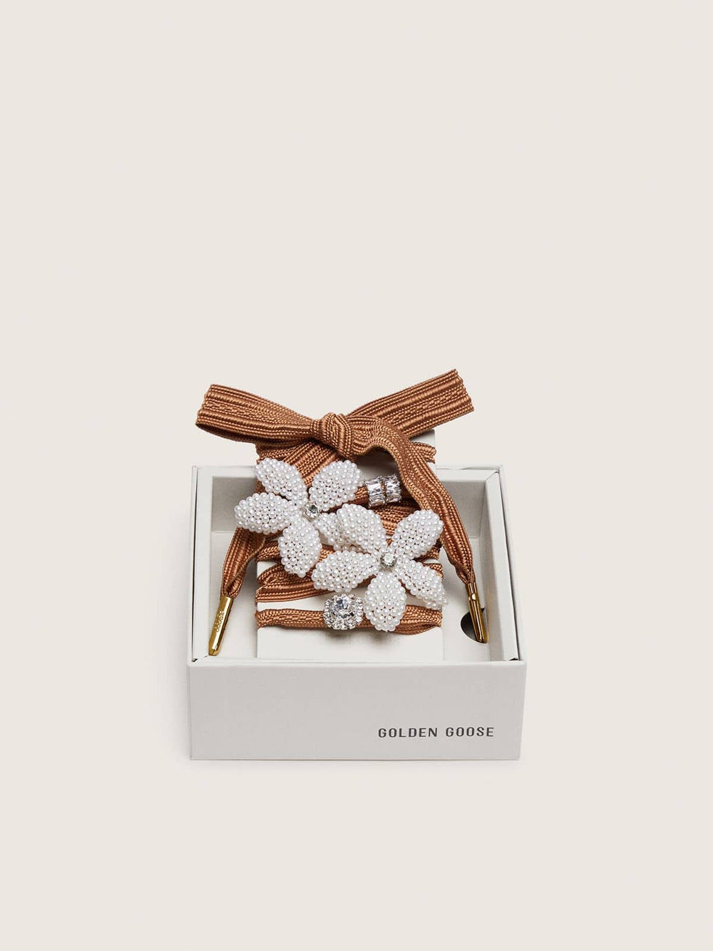 Skins burgundy and peach striped laces with beaded and crystal charms