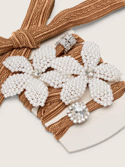 Skins burgundy and peach striped laces with beaded and crystal charms