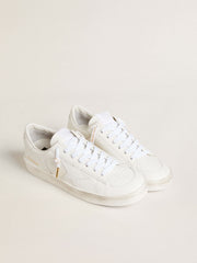 White cotton laces with contrasting gold logo