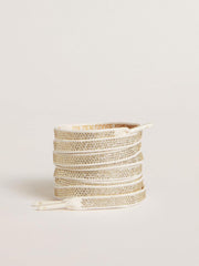 Cotton laces with silver Swarovski crystals and gold-colored logo