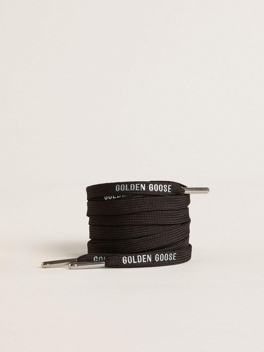 Black cotton laces with contrasting silver logo