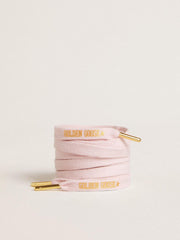 Pink cotton laces with contrasting gold-colored logo