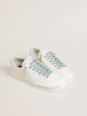 Light-blue cotton laces with contrasting gold-colored logo