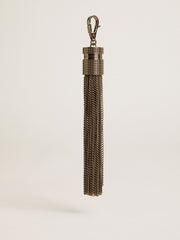 Tassel-shaped charm in silver-colored brass with crystals